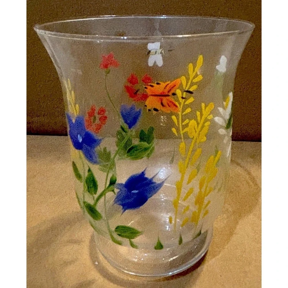 Set Of Vintage Hallmark Painted Flowers Candle Holders Votives Butterflies Bees